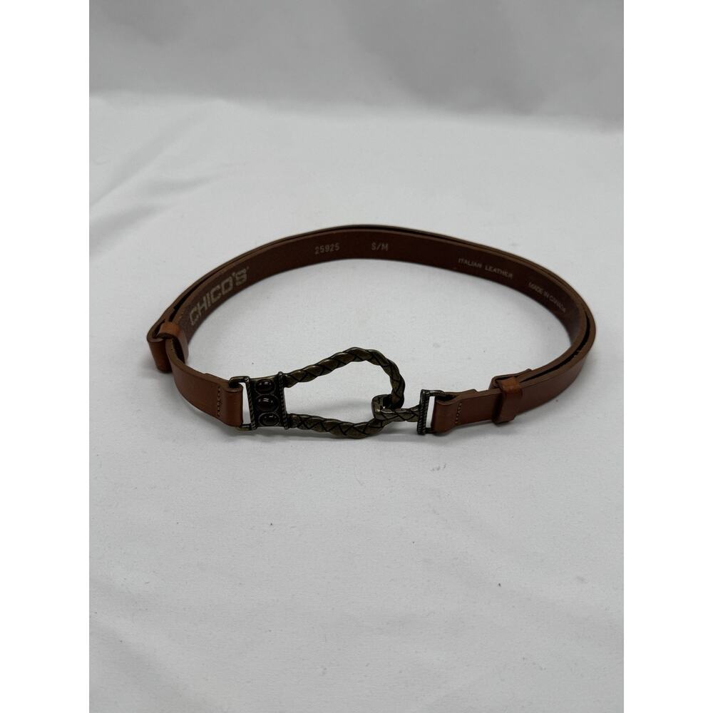 Chicos Light Brown Adjustable Slide Leather Belt With Brass Rope Buckle Size S/M